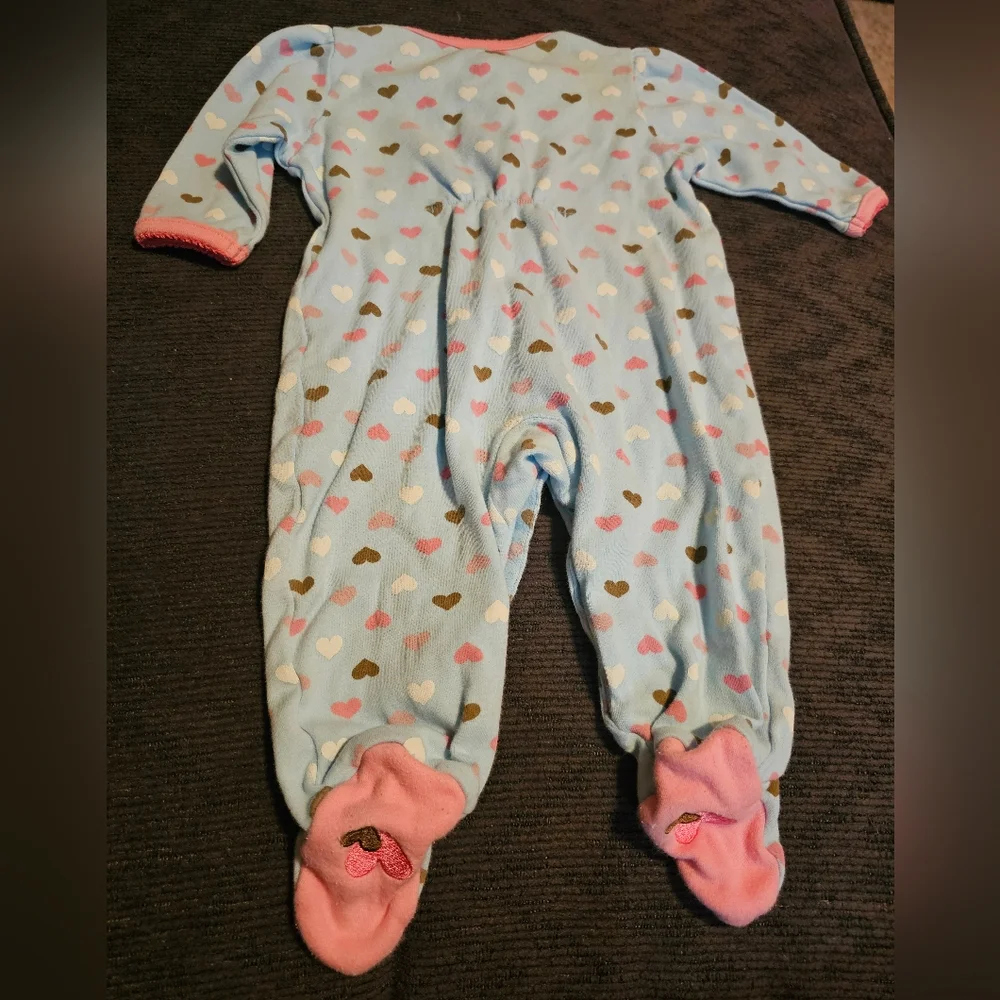 Carter's Blue Love Footie With Colorful Hearts